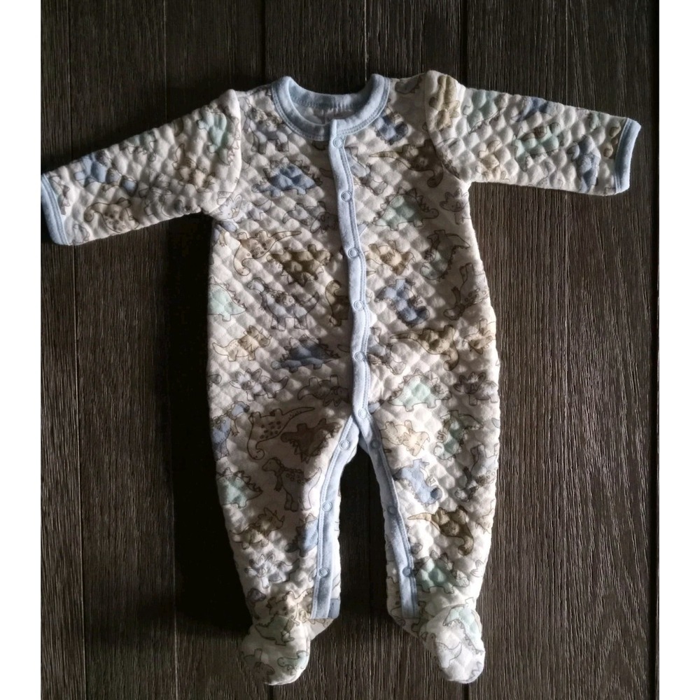 Little Beginnings Quilted 1 Piece Sleeper 3-6 Months off white w/ dinosaur print